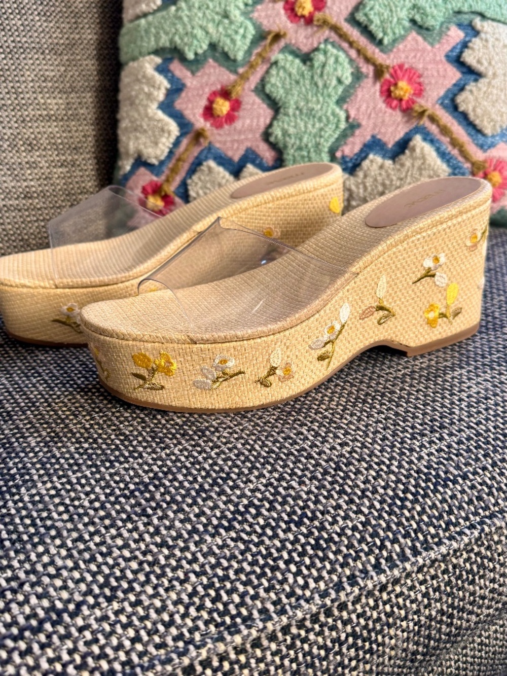 Maeve Embroidered PVC Platform Sandals, Size 10